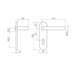 Дверной гарнитур DL 038KP/F PZ72 U-form Rt